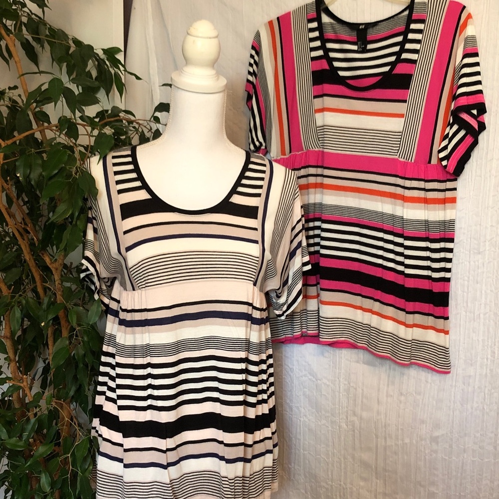 H&M Size S lot of 2 tops boho peasant striped colorful tops short sleeve flowy